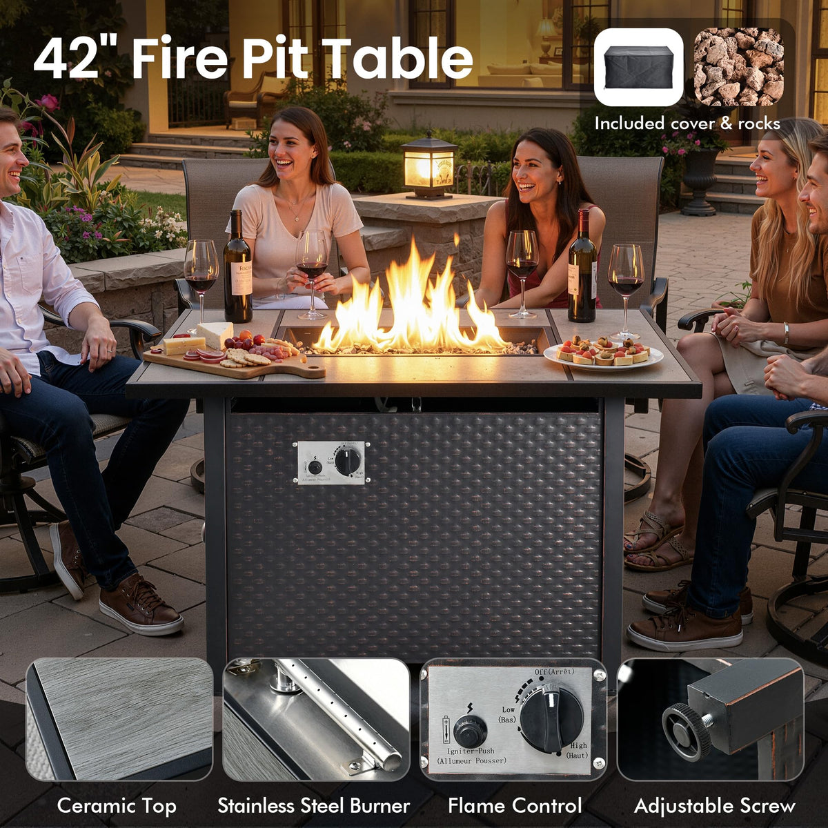 5 PCS Wicker Patio Furniture Set with Fire Pit Table B151139