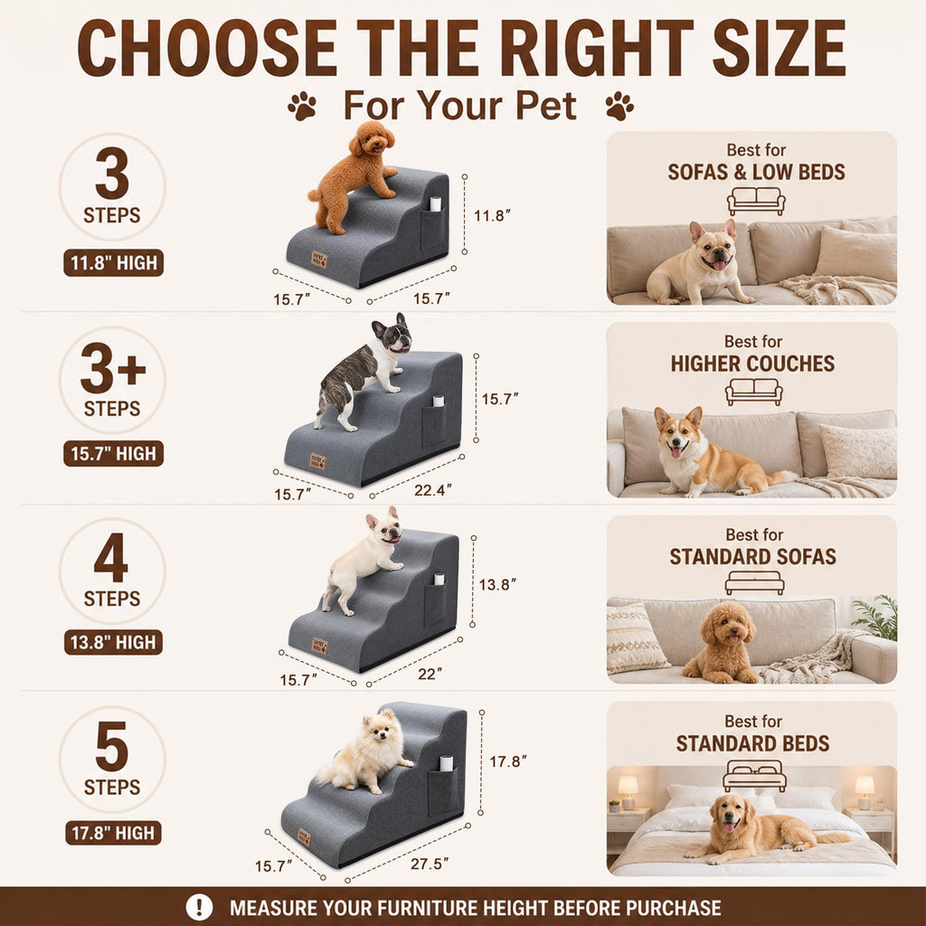 15.7" H Non-Slip Foam Dog Stairs with Storage Pocket Y15019