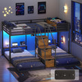 Black Triple Bunk Bed Twin Over Twin with Storage Staircase K488