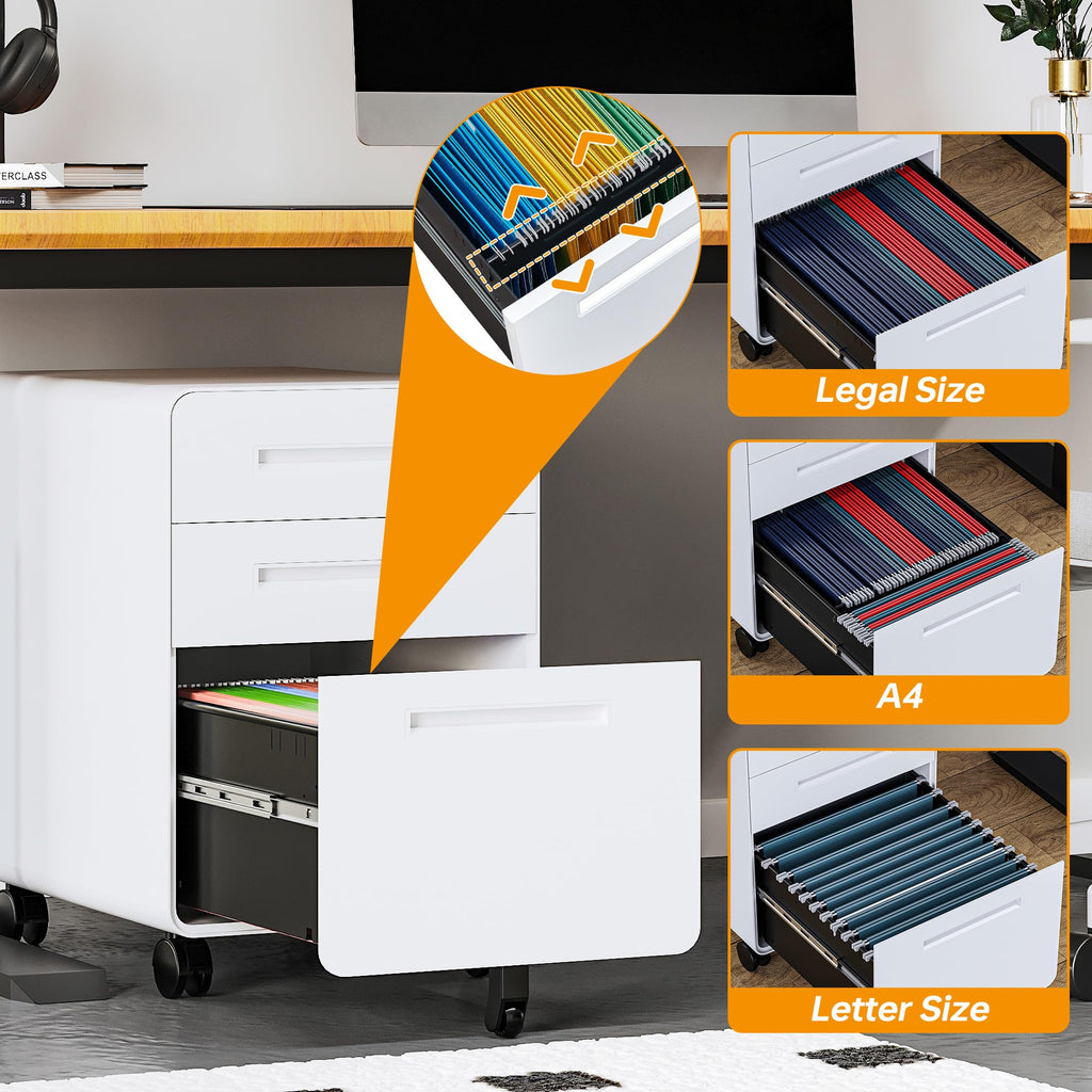 3 Drawer White Metal Filing Cabinet with Lock J41279
