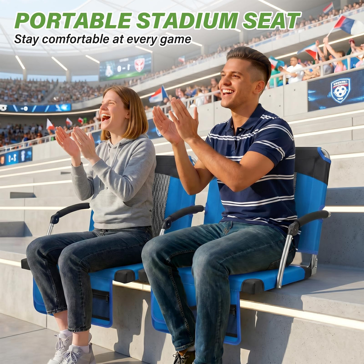 2 Pack Blue Stadium Seats with Back Support & Armrests I959371