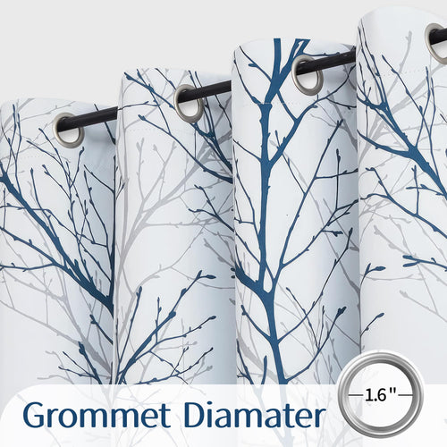 100% Blackout Blue Grey Tree Branch Curtains 84 Inch 2 Panels K291