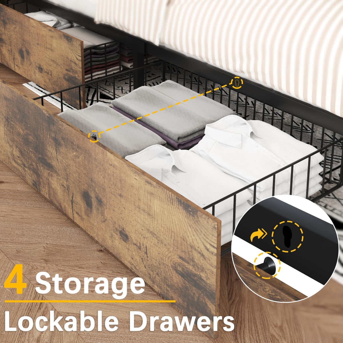 Queen Bed Frame with Storage Drawers and Charging Station P9154