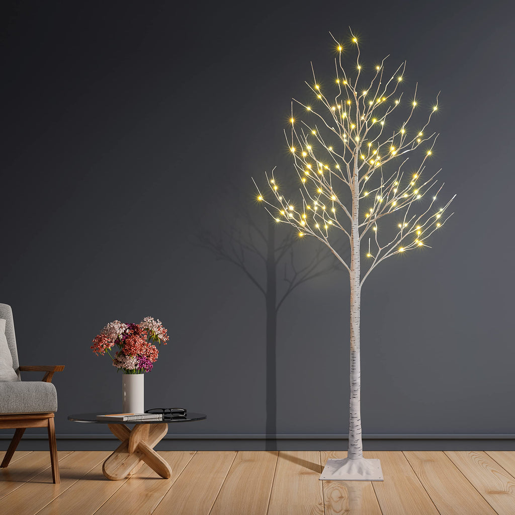 2 Pack 8FT 132 LED Lighted Artificial Birch Tree Warm White V967