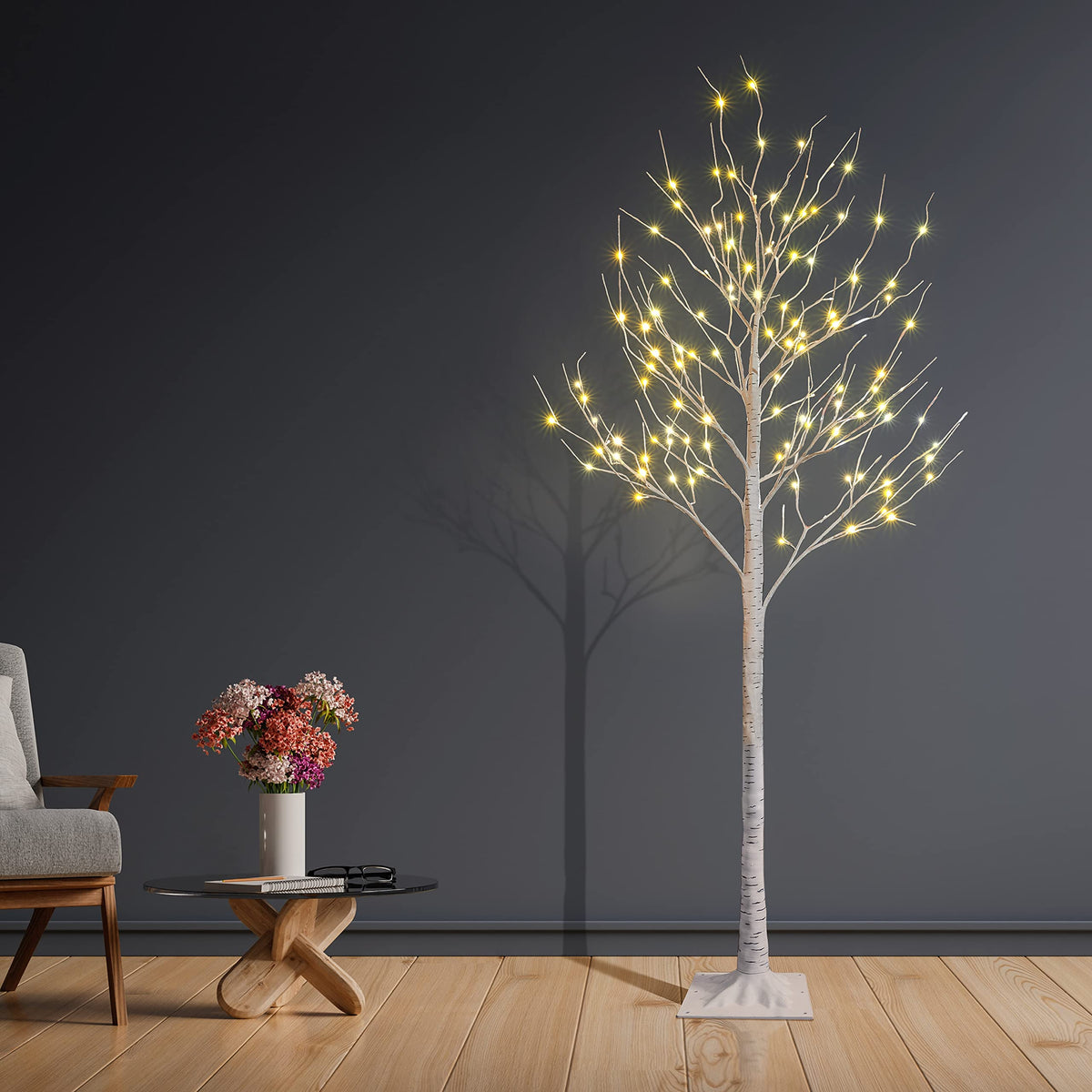 2 Pack 8FT 132 LED Lighted Artificial Birch Tree Warm White V967