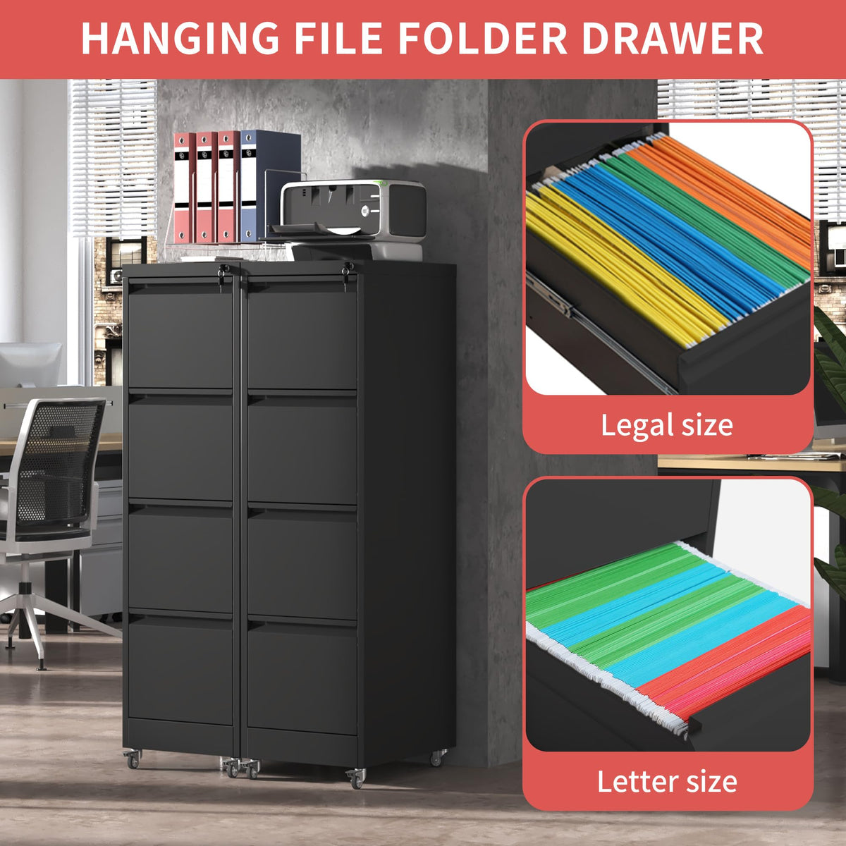 4 Drawer Black Metal File Cabinet with Lock J468