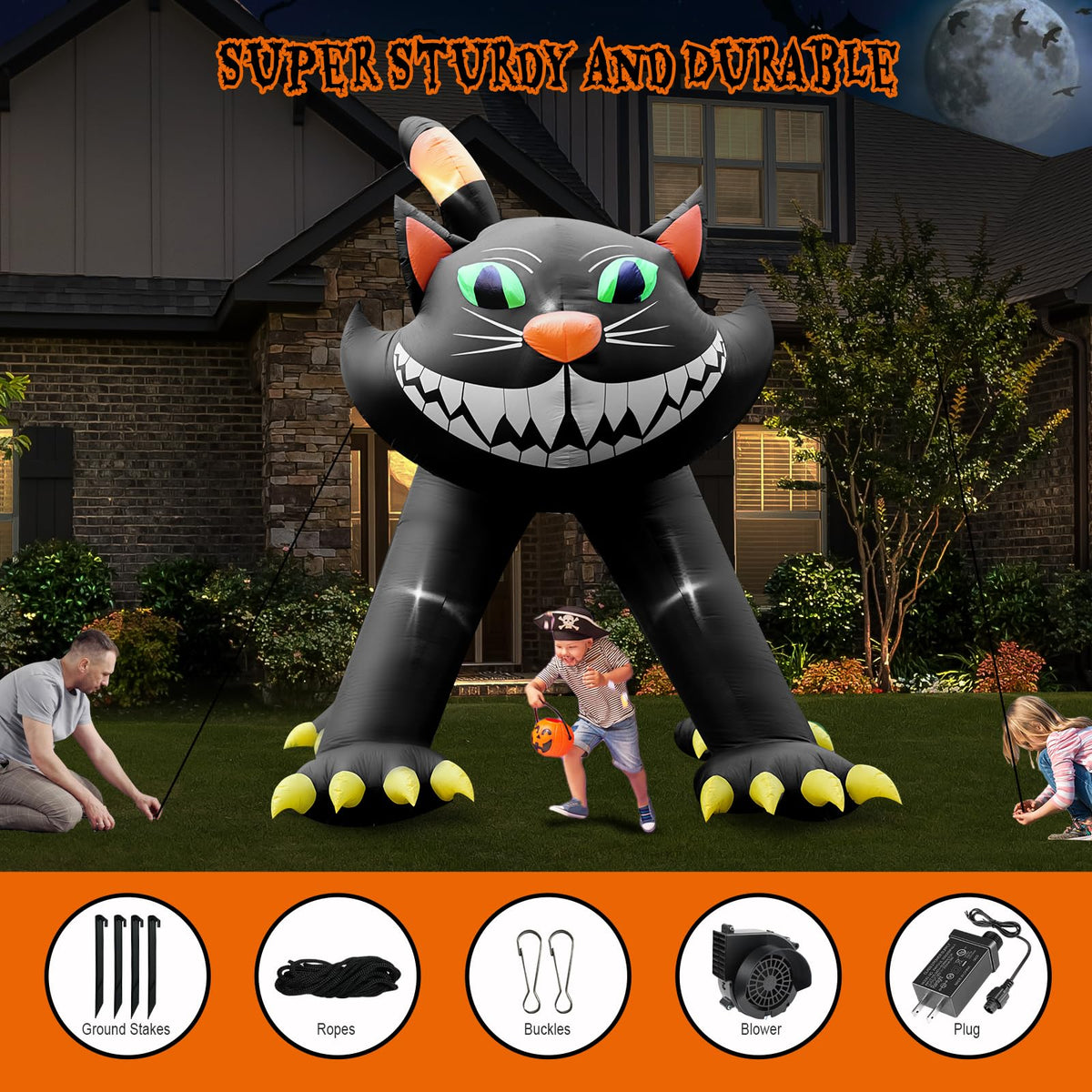 14FT Inflatable Black Cat Halloween Decoration with 7 LED B9734