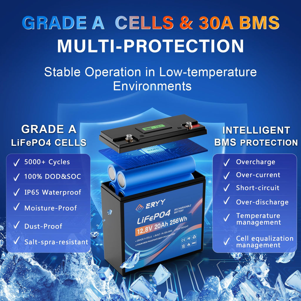 12V 20AH LiFePO4 Lithium Battery with 30A BMS E714193