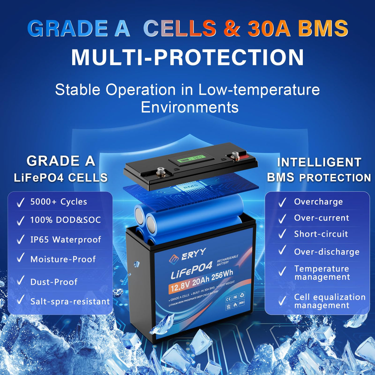 12V 20AH LiFePO4 Lithium Battery with 30A BMS E714193
