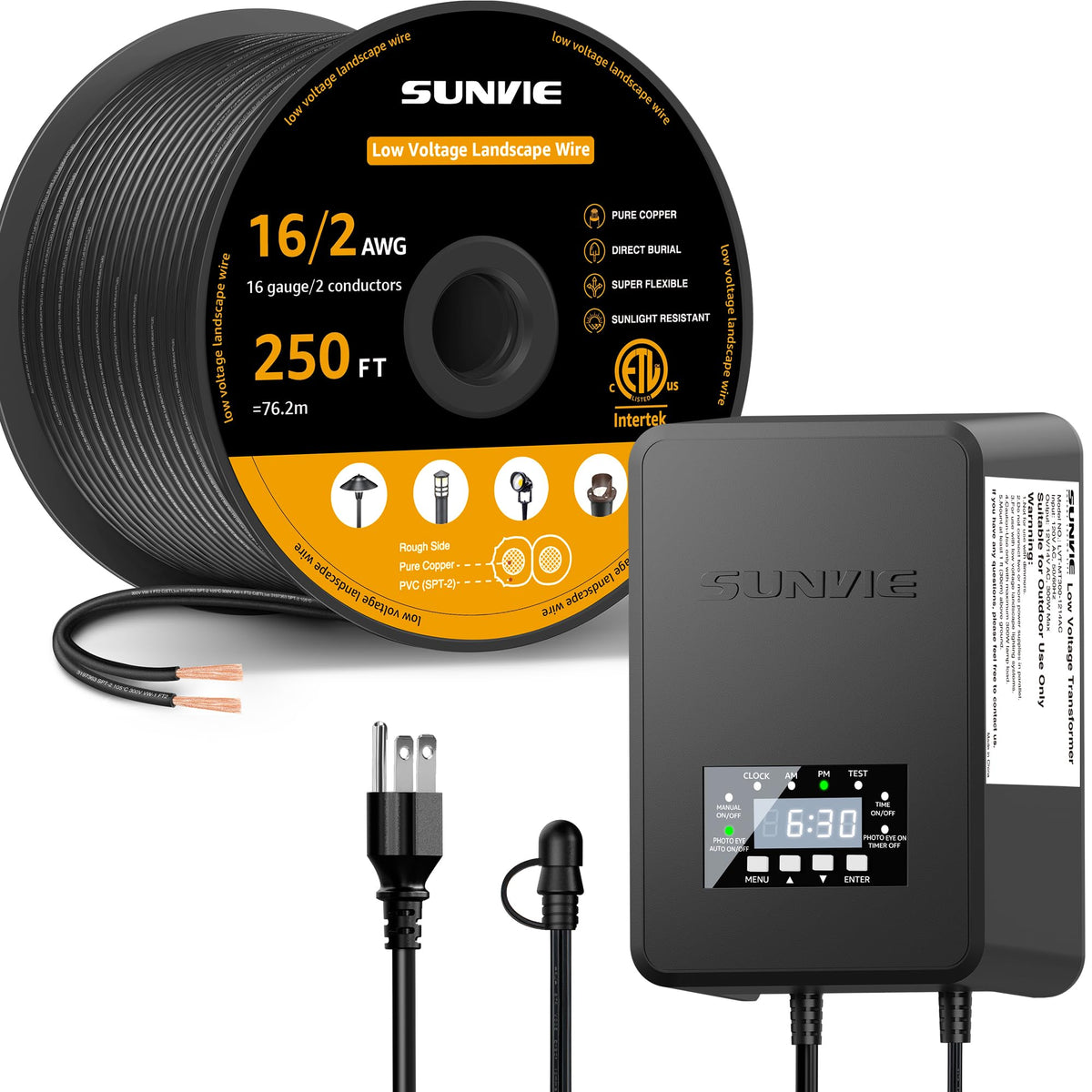 250FT 16/2 Low Voltage Landscape Wire and 200W Transformer U7463