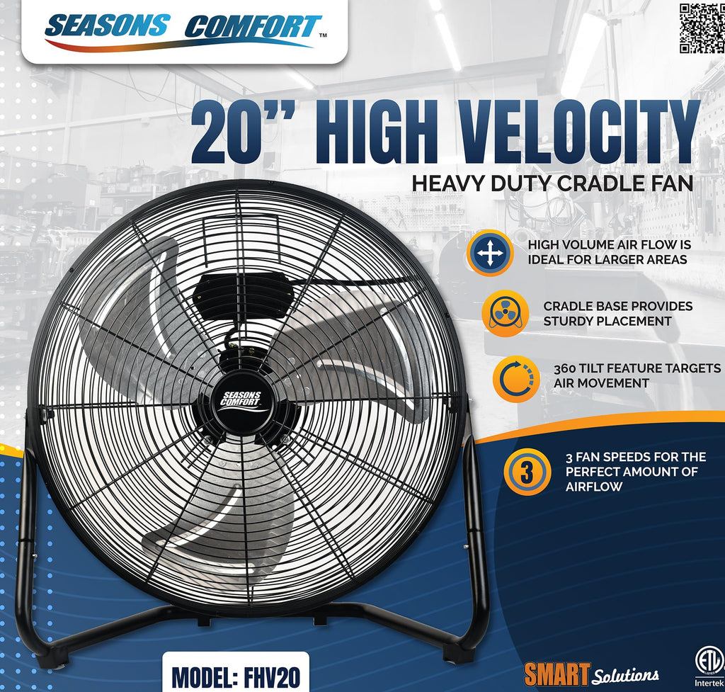 20 Inch 3 Speed Black High Velocity Fan H699