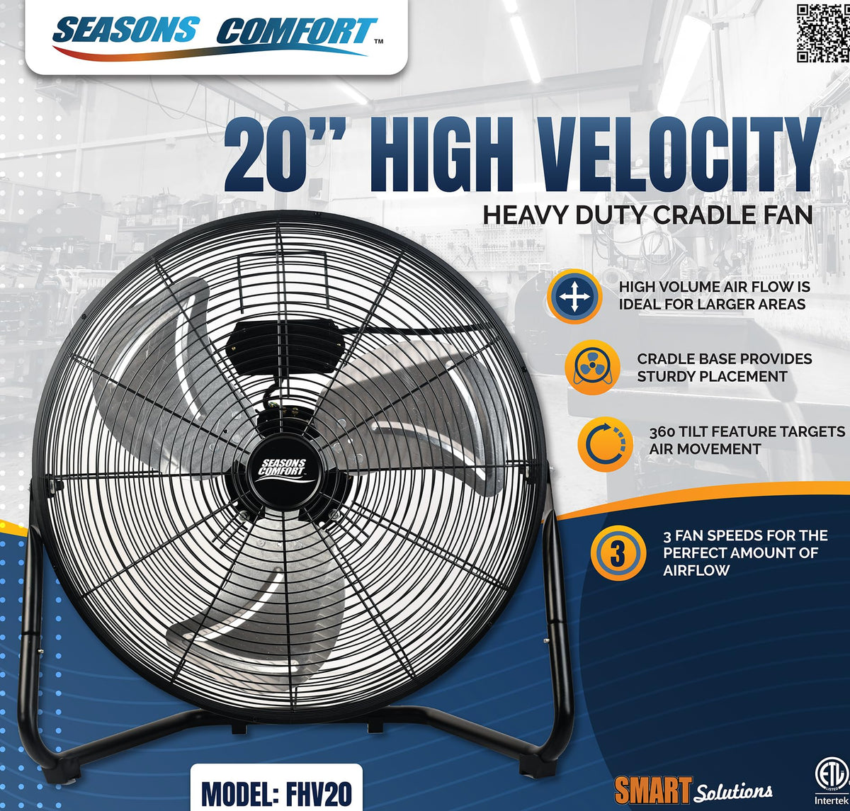 20 Inch 3 Speed Black High Velocity Fan H699