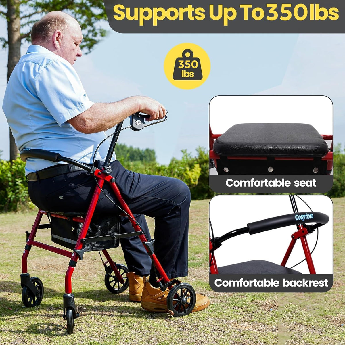 Heavy-Duty Rollator Walker with Seat X233748
