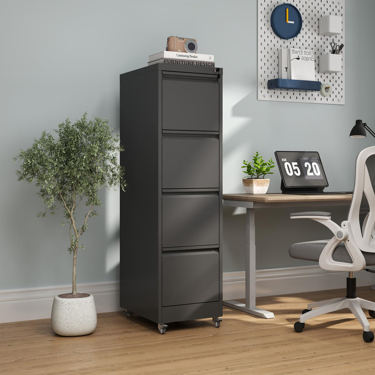 4 Drawer Black Metal File Cabinet with Lock J468