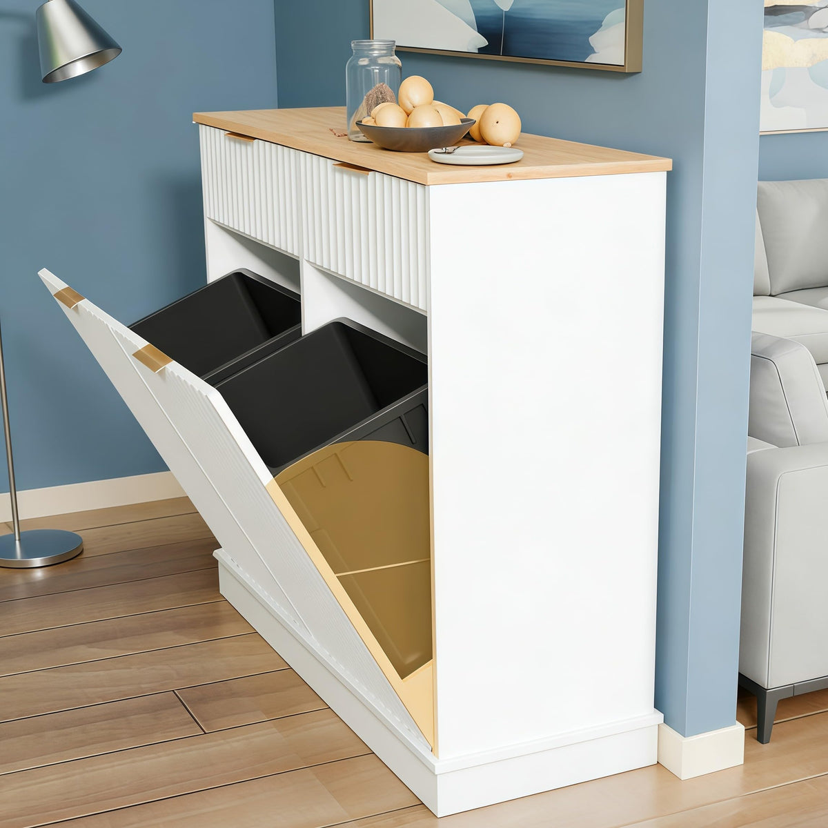 White Double Tilt Out Trash Can Cabinet H3082