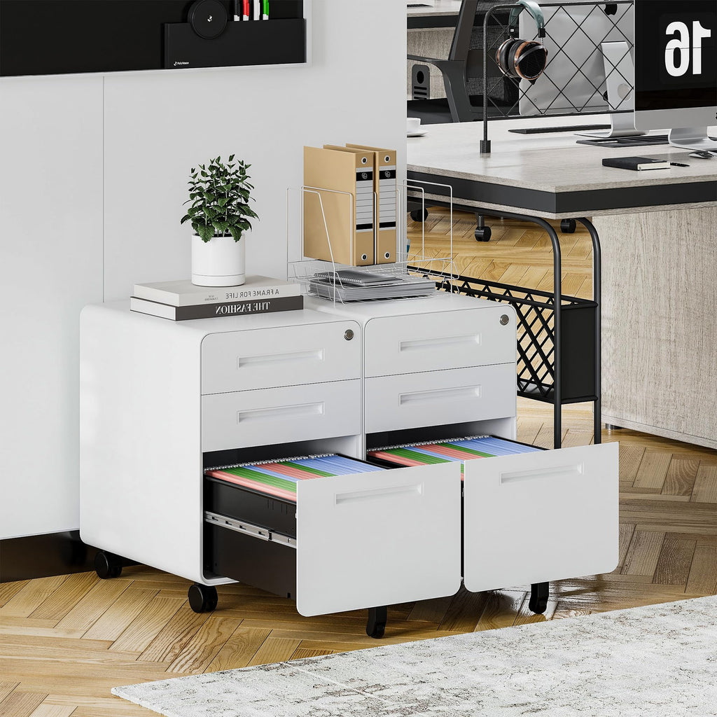 3 Drawer White Metal Filing Cabinet with Lock J41279