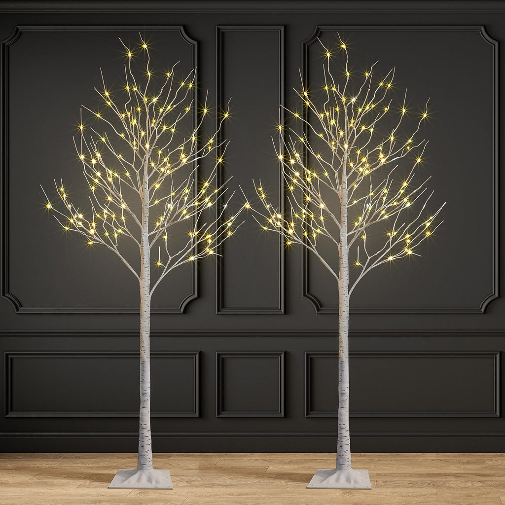 2 Pack 8FT 132 LED Lighted Artificial Birch Tree Warm White V967