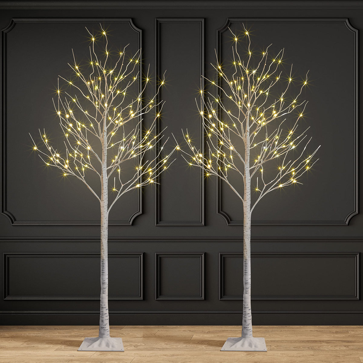2 Pack 8FT 132 LED Lighted Artificial Birch Tree Warm White V967