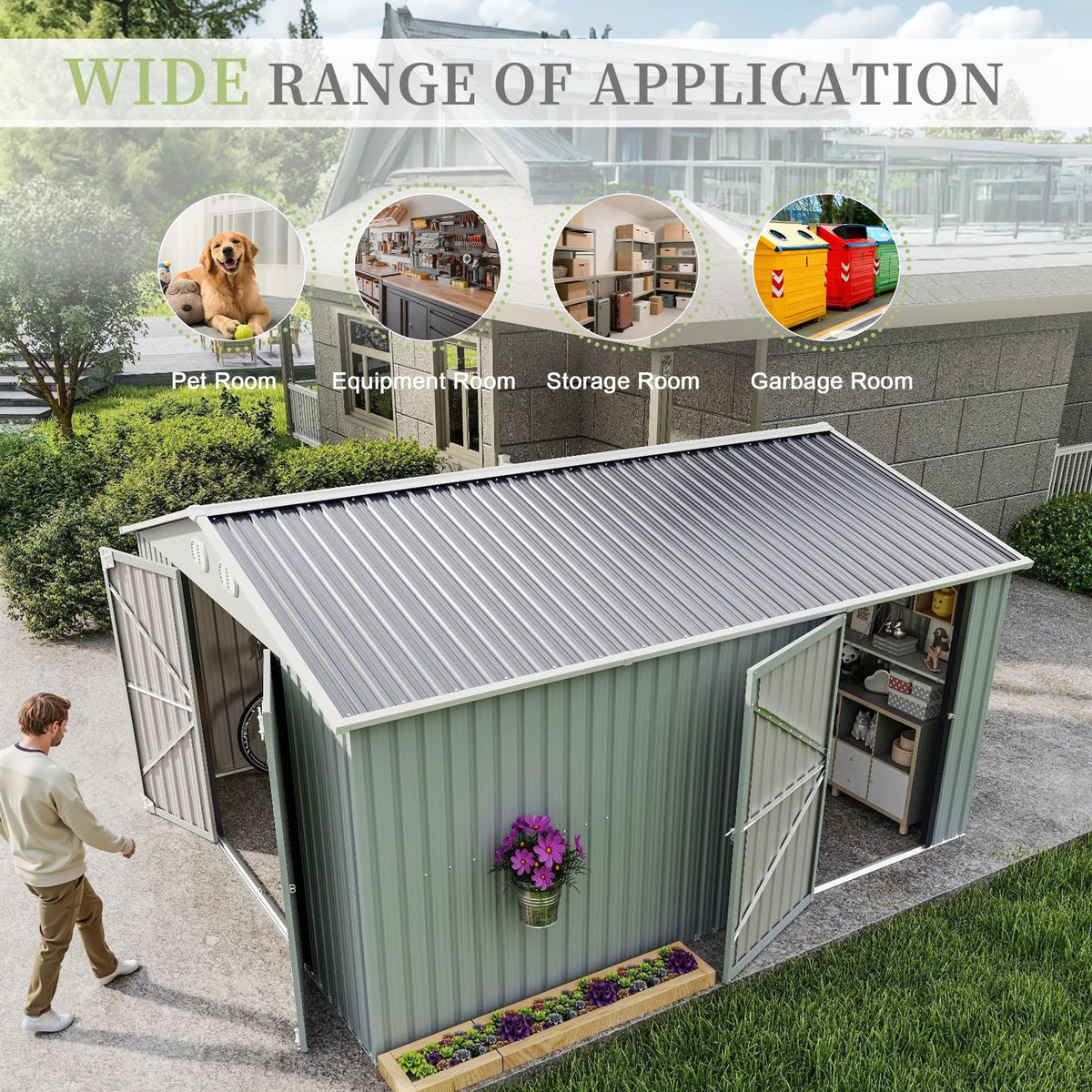 10x12 FT White Metal Storage Shed with Lockable Doors W89982